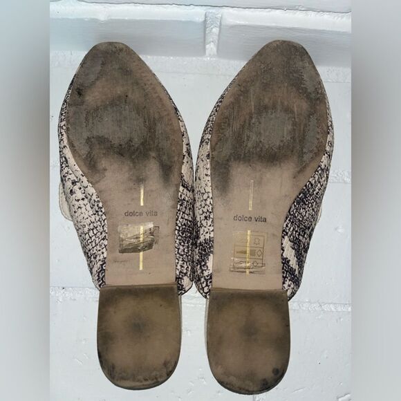 Dolce Vita Halee Slip On Mules in Stone Snake Print Leather Size 6.5 Flats Slide - Picture 10 of 11